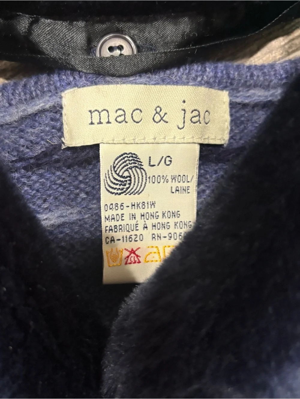 Fair Isle 100% Wool Blue Sweater Cardigan Metal Clasp Sz L Detachable Collar